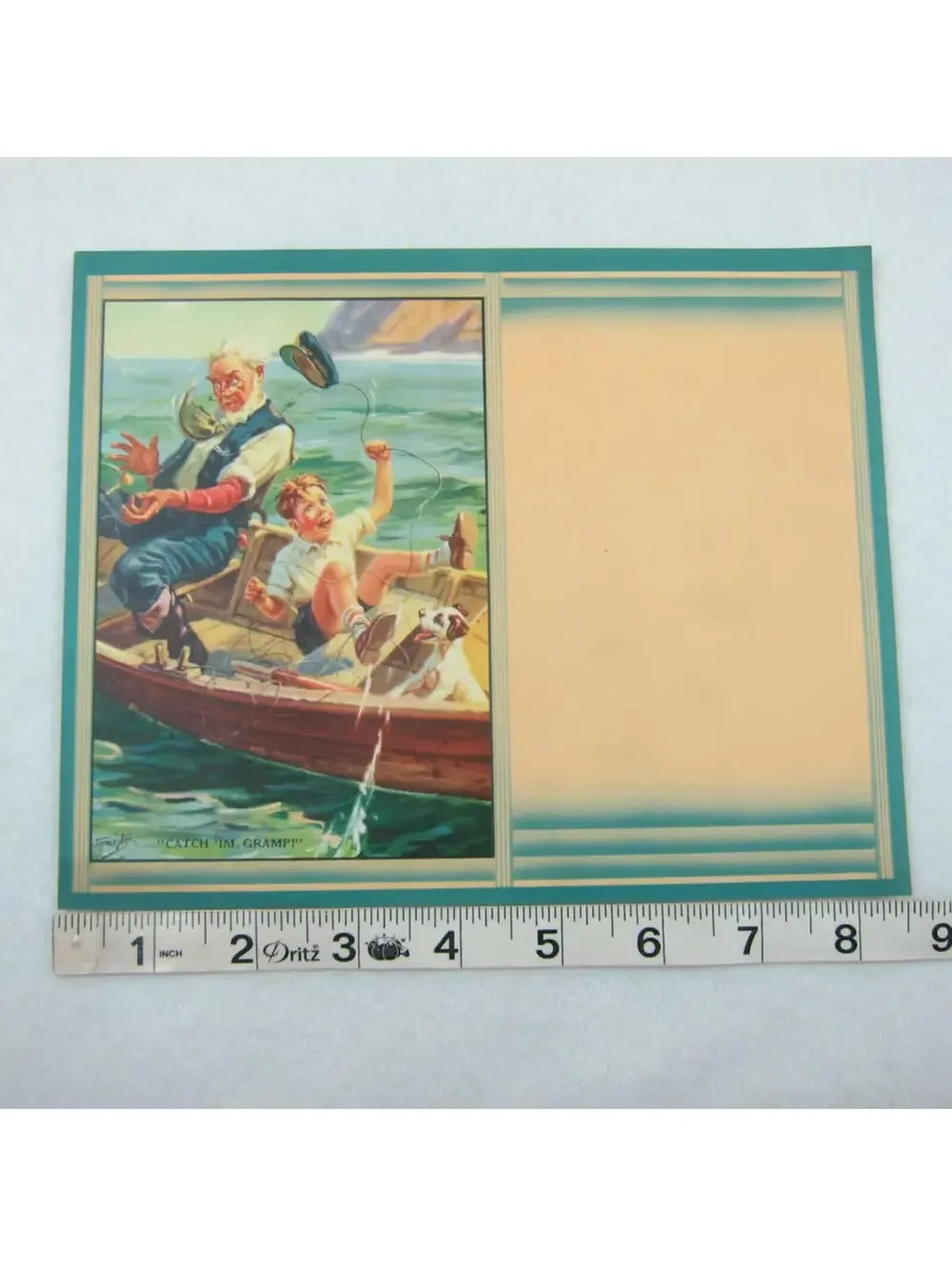 Vintage Advertising Calendar Blank Hintermeister Funny Fishing Boy Grandpa & Dog